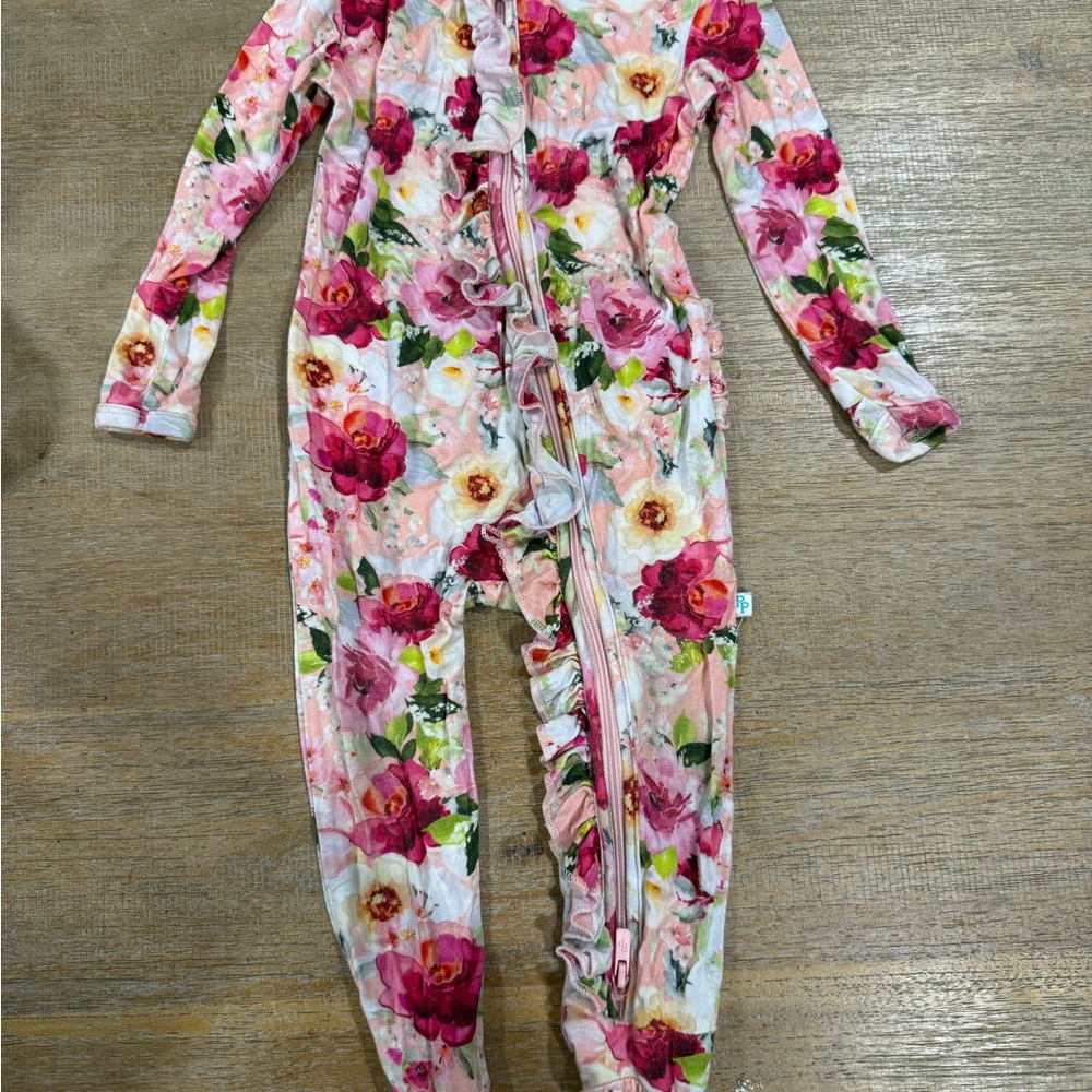 Posh Peanut Floral Footie - Pink and Cream